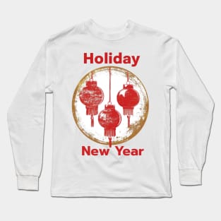 Chinese New Year Holiday Extravaganza: Popart Red Lantern Celebration Long Sleeve T-Shirt